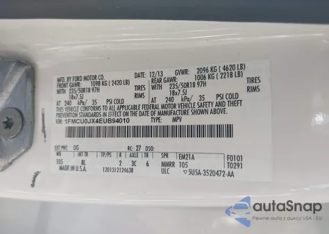 2014 Ford Escape Titanium from USA, damaged, VIN 1FMCU0JX4EUB94010